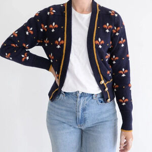 Vintage Segue Navy  Orange Knit Button Up Cardigan S